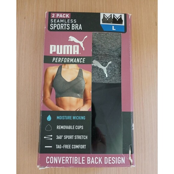 Women's Large 2 Pack Seamless Sports Bra Puma Performance Moisture Wicking - Picture 1 of 11